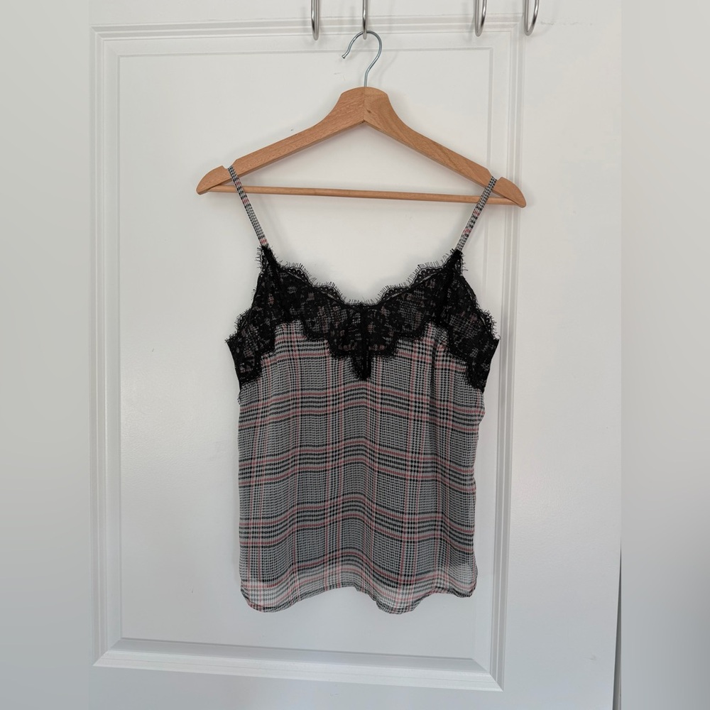 NEW Abercrombie & Fitch size XS light material elegant Black Lace Plaid Cami